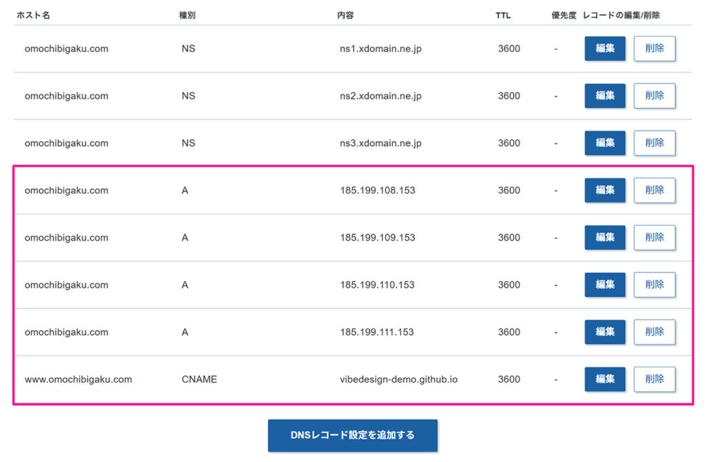 エックスサーバードメインでCNAMEレコード設定を追加する方法 ステップ9:DNSレコード設定が追加できました
