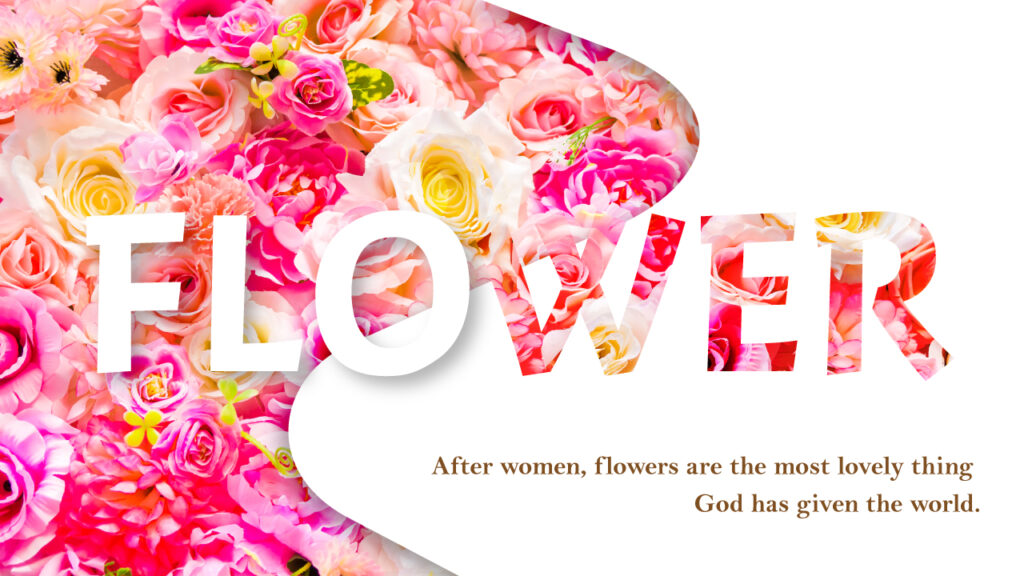 グラフィックデザイナーおもち制作 - ピンクのバラを敷き詰めた華やかなタイポグラフィデザイン「FLOWER」