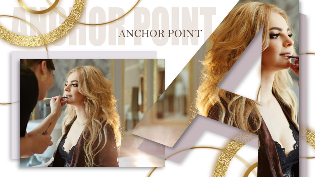 グラフィックデザイナーおもち制作 - メイクアップシーンとゴールド装飾のビューティーコラージュ「ANCHOR POINT」