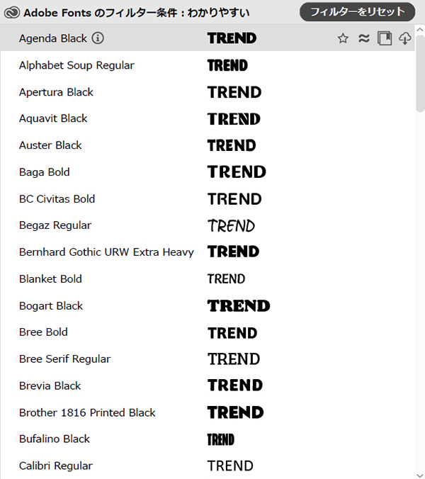 AdobeフォントをIllustratorやPhotoshopから直接追加する方法 ステップ8:似たようなスタイルごとにフォントが表示される