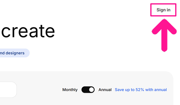 Freepikアカウントの作成方法 ステップ2:画面右上にある『Sign in』をクリックする