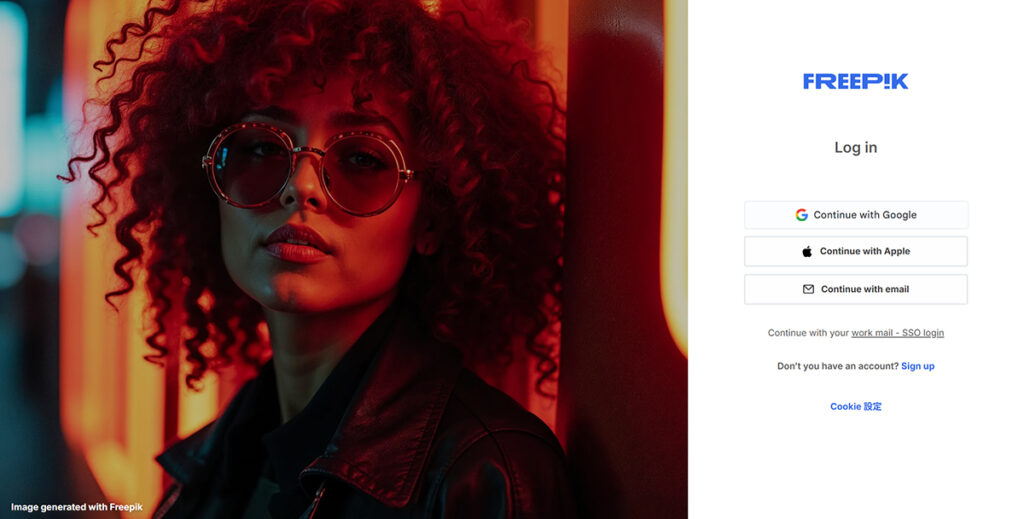 Freepikアカウントの作成方法 ステップ3:ログイン画面がひらきました