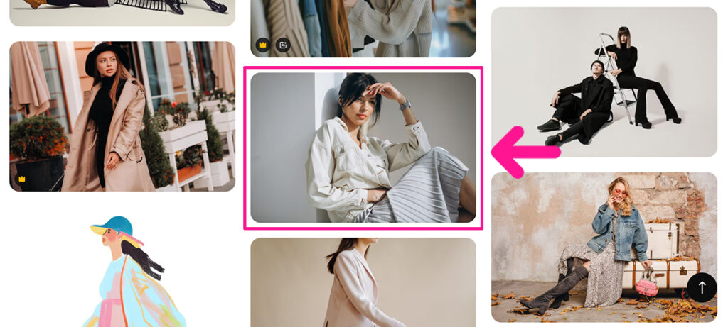 Freepikの使い方 ステップ14:ダウンロードしたい素材が見つかったら、その画像の上にカーソルをもっていく