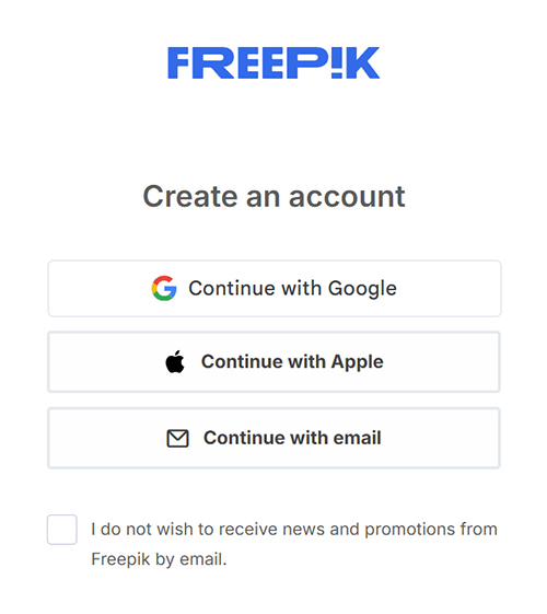 Freepikアカウントの作成方法 ステップ5:アカウント作成画面がひらきました
