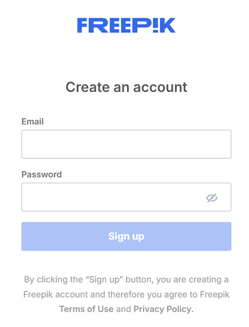 Freepikアカウントの作成方法 ステップ7:メール登録画面がひらきました
