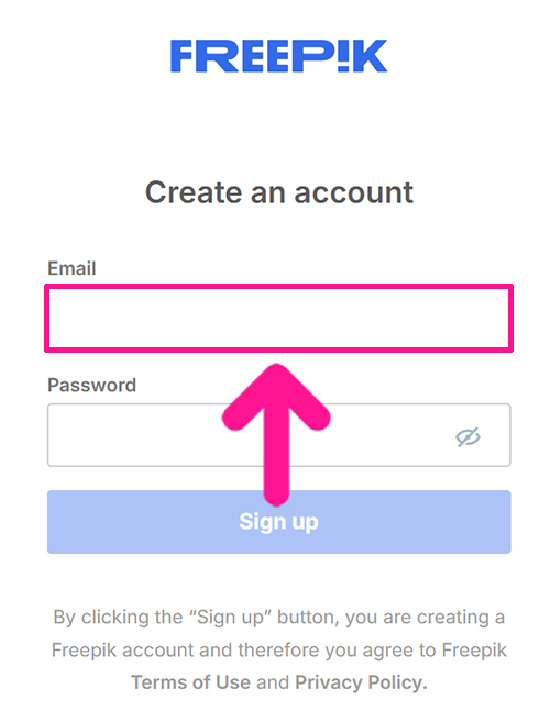Freepikアカウントの作成方法 ステップ8:メールアドレスを入力する