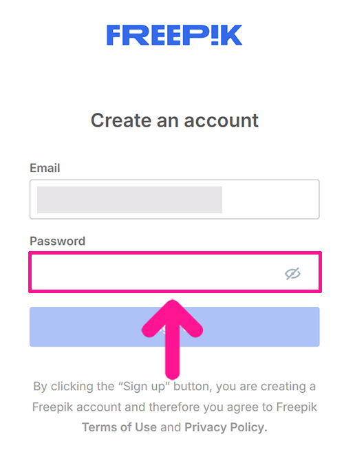 Freepikアカウントの作成方法 ステップ9:パスワードを入力する